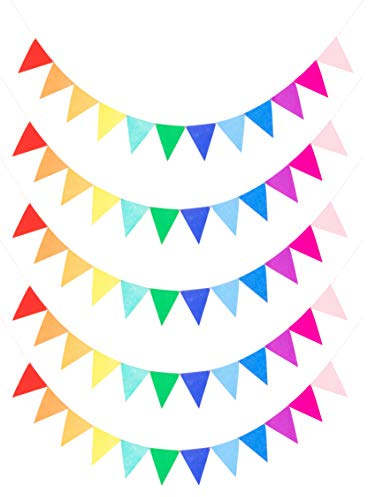 LOVENJOY 5 Assembled Felt Rainbow Banner Garlands, Colorful Pennant Buntings for Classroom or Birthday Party Decoration