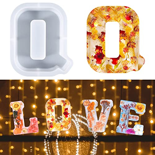 Stampo per lettere grandi per resina, Stampo in resina epossidica alfabeto, Stampo per lettere in silicone 3D, Stampo per torta con lettera da A a Z, Stampo per decorazione per feste di compleanno (Q)