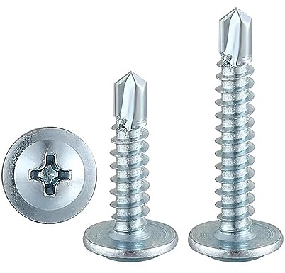 FandWay 100 Stück M4.2 x25mm Selbstbohrende Schrauben aus Kohlenstoffstahl,Großer gewölbter Kopf Blechschrauben,Rundkopf Selbstschneidende Schraube für Blech, Aluminium, Holz, Kunststoffe. (Verzinkt）