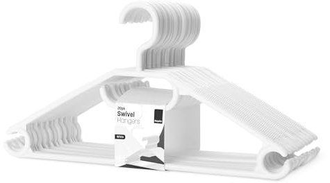 KEPLIN Space Saving White Plastic Coat Hangers - 20 Pack | Heavy Duty Swivel Hook for Clothes, Coats, Dress, Shirt, Jacket, Trouser | Non Slip With Rotating Hook & Tie Hanger