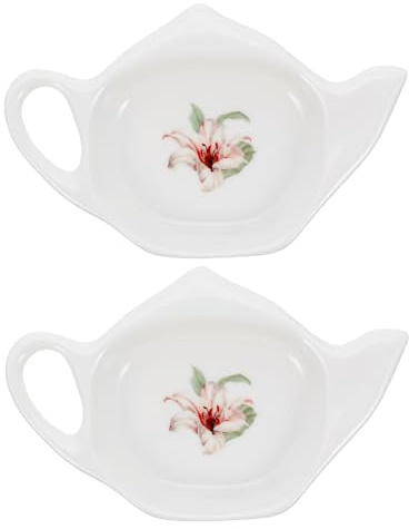 Angoily Tea Bag Holder 2PCS Ceramic Teapot-Shaped Tea Bag Coasters Spoon Rests Classic Tea Time Storage Rack Tray Bracket Saucer Seasoning Dishfor Used Tea Bag, Tea Bag Rest Used Tea Bag Holder