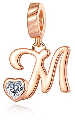 NINGAN Letter M Pendant Charm Rose Gold 925 Sterling Silver Letter Charms,CZ Birthstone Pendant Gifts for Birthday