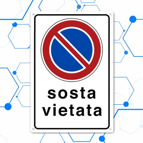 Nitek Cartello Sosta Vietata in PVC 30 x 20 cm, Segnale Autoadesivo Impermeabile e Lavabile con Fori per Garage, Cancello, Cortile e Area Privata