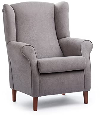 Sillonea- Sillón Orejero XXL, diseñado para Personas corpulentas, con sobrepeso. Estructura y Bastidor Reforzado.. Butaca Grande con Tela Antimanchas. Medidas: 90x84x118 cm. (Gris, Nogal)