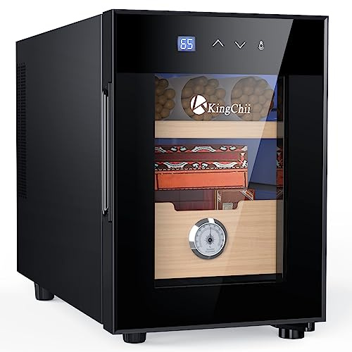 KingChii 16L Electric Cigar Humidor Temperature Control System Cooling and Heating Cabinet with Spanish Cedar Wood Shelves and Hygrometer, Party Gift