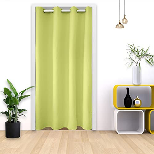 Heavyoff Verdunkelungsgardinen mit Ösen Thermovorhang Kälteschutz Türvorhang Wärmeisolierend Raumtrenner für Schlafzimmer Tür Schrank Küche Grün, 132x198cm