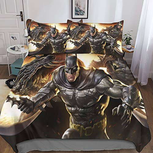 SHARRB Batman Parure De Lit avec Taies d'oreiller De Microfibre Héros Housse De Couette avec Fermeture À Glissière, Ensemble De Literie Convient Aux Adulte Enfant 3 Pcs King（220x240cm）