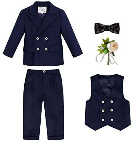 Bambini Completo Formale 4/5/6 Pezzi Gentiluomo Tuta Matrimonio Smoking Suit Abiti da Battesimo para Bambino,Tinta Unita Elegante Abito da Cerimonia Ragazzo Blazer Doppiopetto e Pantaloni 7-8 anni