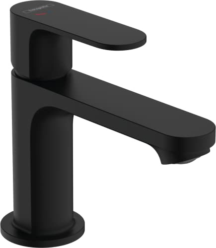 hansgrohe Rebris S - Waschtischarmatur mit Zugstangen-Ablauf aus Metall, energiesparend (CoolStart), Wasserhahn Bad mit Auslaufhöhe 84 mm, wassersparend (EcoSmart), Mattschwarz, 72584670