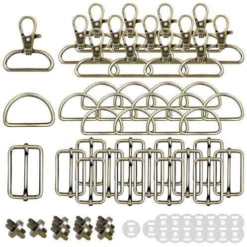 50 Stück Drehbare Karabinerhaken Mit Drehgelenk Taschenzubehör Zum Nähen | Schlüsselanhänger D-Ringe Triglide-Schiebeschnalle Gurtversteller Metall Magnetknöpf Schnallen für DIY Nähen Zubehör