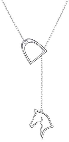 Flyow Lange Y Halskette 925 Sterling Silber Glücks Pferd/Herz Verstellbare Lariat Kette Geschenk Schmuck für Frauen und Mädchen