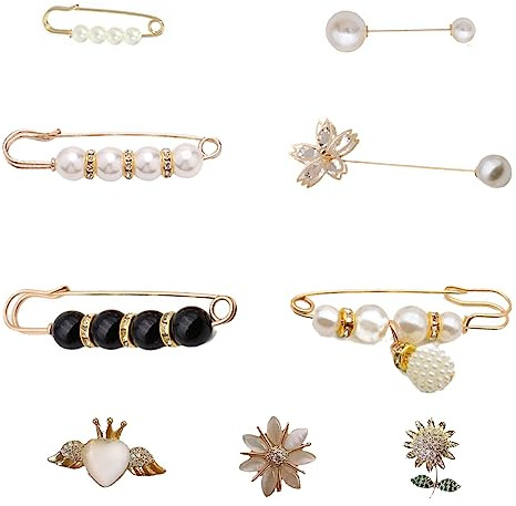 9 piezas Broche pin mujer broche de perlas para ropa Imperdibles broches para accesorios broche de seguridad perlas clips de chal suéter