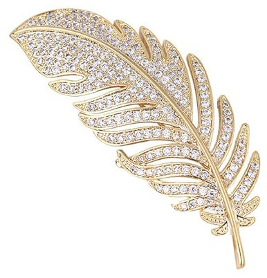 Ryaupy Cardigan élégant Broche en Métal, épinglette Délicate à la Mode, Plume Noble pour Femme Chapeau Sac Mariage Anniversaire élégant Robe Accessoires (Doré)