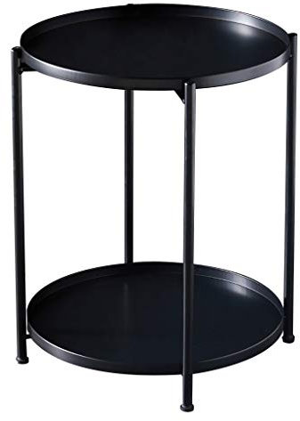 IMYOGI Exquisiter Couchtisch, einfacher runder Aufbewahrungstisch aus Eisen, Wohnzimmer-Sofa-Multifunktions-Tabletttisch, Schlafzimmer-Freizeittisch, Doppelregal (Farbe: Schwarz)