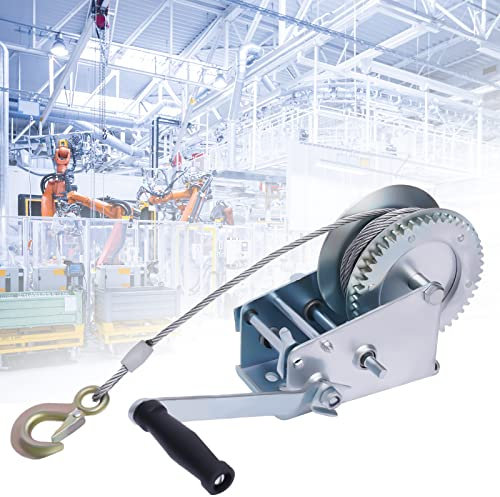 Profi Handwinde FüR AnhäNger Lkw Pkw Handseilwinde Trailer Seilwinde Bandwinde Gurtwinde Seilzug Haken Bergungswinde Wohnwagenwinde Mehrzweck Mit Drahtseil 10M Bis Zugkraft 1588Kg/3500Lbs