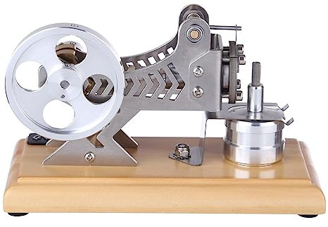 ELEMENTO Metall Stirlingmotor Bausatz, DIY Ganzmetall Vakuum Stirlingmotor Modell mit Massivholz Grundplatte, Vorbau Dampfmodell Set, Wissenschaftliches Experimentierspielzeug