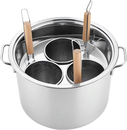 Nudelkocher-Set mit 4 Löchern, 33 l, Siebkorb, Kochgeschirr mit 4 Filtern, langlebiger, verdickter Nudeltopf aus Edelstahl mit Deckel für Zuhause, Küche, Restaurant, Nudelknödel, Suppentopf (3 Lö