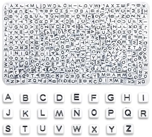 MiuCo Buchstabenperlen für Armbänder, Spacer Buchstaben Perlen Set zum Auffädeln Friendship Bracelet Kit, Weiß Würfel A-Z Buchstaben Perlen für Schmuck Basteln Freundschaftsarmbänder Selber Machen