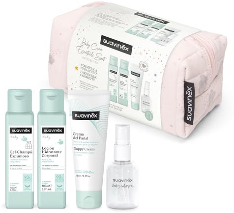 Suavinex, Kulturbeutel für Babys, Geschenkset für Neugeborene mit: Shampoo 100 ml + Feuchtigkeitslotion 100 ml + Creme für Change 75 ml + Eau de Cologne 50 ml. Reisegröße. Rose Dreams