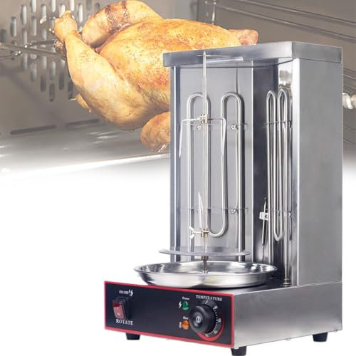 Beachtiful Eléctrica Vertical Kebab Grill Gyro Asador Horno Asador de Carne 2 Tubos de Calentamiento Cuerpo de Acero Inoxidable para El Hogar Restaurante Cocina,220V