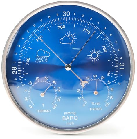 3-in-1 All-Season Wall Hanging Thermometer, Barometer, Hygrometer | Accurate Weather Station for Home and Office | Fahrenheit Edition in/Outdoor, Fahrenheit Edition(Blue)