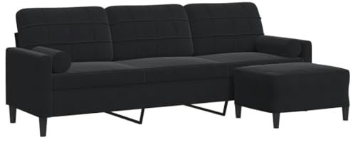 vidaXL Sofa 3-Sitzer, Couch mit Fußhocker Armlehnen Metallgestell, Polstersofa für Wohnzimmer, Loungesofa Sitzmöbel, Modern, Schwarz Samt