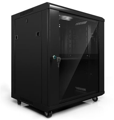 GUAWJRZDP Hi Fi Regal Aus Stahl, Hi Fi Rack Mit Tür Aus Gehärtetem Glas, Moderner Beweglicher Audio Rack Hi Fi Regal, Multifunktionales Record Player Stand, Wandmontage/Stand(Nero)