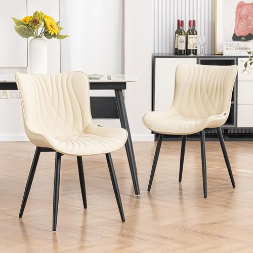 YOUTASTE Esszimmerstühle 2er Set, Esszimmerstühle Kunstleder, Küchenstühle mit Rückenlehne, Bequemer Polsterstuhl für Esszimmer, Küche, Wohnzimmer, Beige Creme