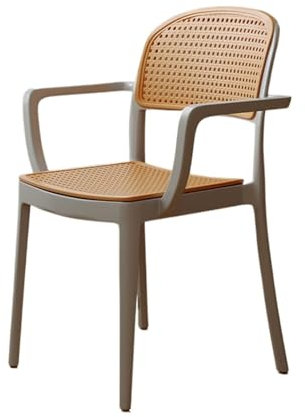 Moderner Rattan-Esszimmerstühle für drinnen und draußen, Allwetter-Restaurant, Terrasse, Bistrostuhl mit Armlehne, bequemer gewebter Sitz, Grau