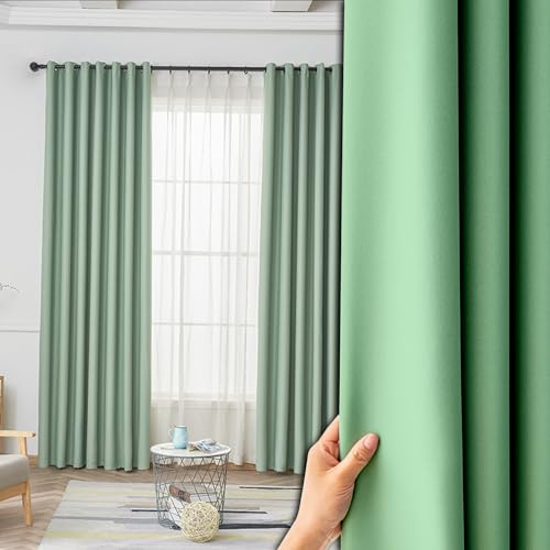 NINGBAI Gardinen Wohnzimmer Vorhang 160 x 240 cm Gardine Schlafzimmer Ösen Thermo mit Ösen Verdunklungsvorhang Ösenschal für Schlafzimmer, Grün