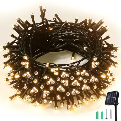 SLWOO Solar Weihnachtsbeleuchtung Außen - 20M 200 LED Lichterkette Aussen Solar Wetterfest IP65, 2 Modi Outdoor Solarlichterkette Warmweiß für Garten Baum Balkon Hochzeit Party Weihnachten Deko