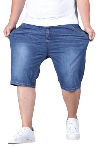 Short en jean pour homme - Grande taille - Pantalon d'été stretch léger - Couleur unie - Pantalon de loisirs - Bermuda d'été - Short cargo pour homme, bleu clair, 4XL