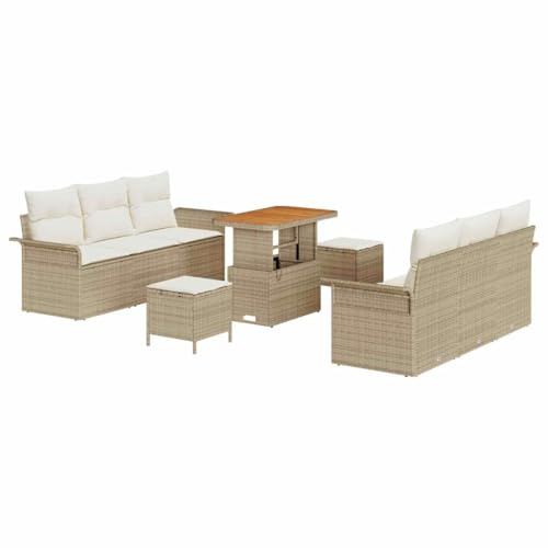 vidaXL Trädgårdsoffset med kudde 9 pcs Beige konstrotting, Trädgårdsoffor, modern utemöbel, lätt, UV-beständig, slitstark rotting, flexibel sittplats för terrass