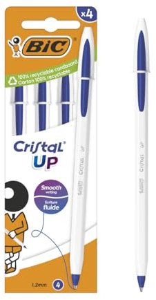 BIC Cristal Up Bolígrafos de Punta Ancha (1,2 mm) con Cuerpo Bicolor - Tinta Azul, Pack de 4