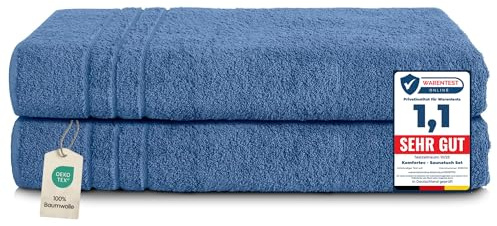 Komfortec Juego de 2 Toallas de Sauna 80 x 200 cm, 100% Algodón, Toallas XXL para Sauna, Suaves, Grandes, de Rizo y de Secado Rápido, Azul Claro