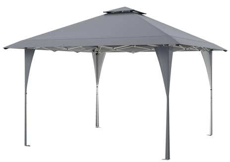 GOPLUS Cenador Plegable Jardín 394 x 394 CM, Carpa de Techo Doble para Exterior, Pabellón con Estructura Metálica Resistente,para Picnic, Camping, Barbacoa (Gris)