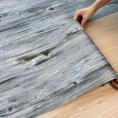 4.8m² Vinyl Flooring Roll, 30cmX16m, Laminate Wood Flooring, Peel n Stick,Waterproof Covering for Bedroom, Living Room,Kitchen,Rental, (Dust Grey)