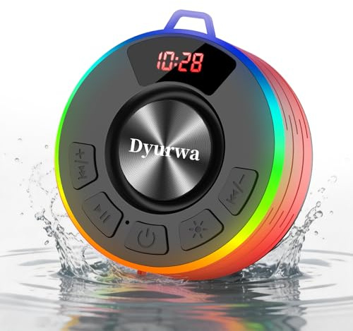 Wasserdichter Bluetooth Duschlautsprecher, 10H Bluetooth-Lautsprecher mit Saugnapf, Tragbare bluetooth 5.3 Lautsprecher mit Stereo-Sound, IPX7 Wasserdicht Musikbox Tragbare für Badezimmer Bergsteigen