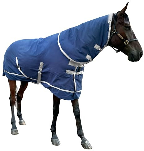 Easy-Fit 1200D wasserabweisende Winter-Pferdedecke mit abnehmbarem Halsbezug, 220 g Poly-Füllung, verstellbare Träger (200 cm siehe Größentabelle für Passform)