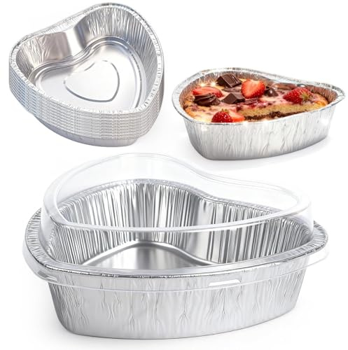 48 Pcs Heart Shaped Cake Pans with Lids,Mini Aluminum Foil Heart Cupcake Baking Tins Non-stick Cake Baking Pans for Kitchen Valentine's Day, Mother's Day, Wedding, Party (48PCS 35*20*18cm)