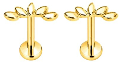 Goldn flache Rückseite Ohrringe, 2 Stück 925 Silber Gold Vergoldete Blütenblatt Ohrstecker / Lippenpiercing Gold Zierliche Kletter ohrstecker, Fadenloser Knorpel Tragus Conch Piercing Helix Ohrstecker