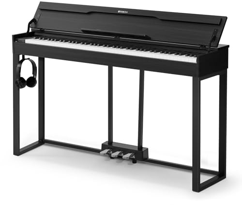 STRICH 88-Tasten-Digitalpiano, vollgewichtete Hammermechanik-Tastatur, elektrisches Klavier mit Abdeckung und Möbelständer, Kopfhörer, drei Pedale, klassisches Schwarz, SDP-500