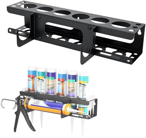 6 Holes Silicone Tube and Caulking Guns Metal Storage Holder, Black | Wall Mounted, Caulking Sealant Caulking Tube Storage Rack, Van, Workshop Garage Organiser, Father's Day Men Gifts