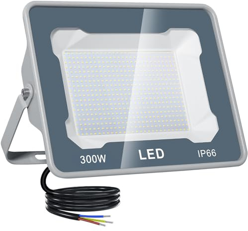 CREATESTAR LED Strahler Außen 300W, 30000LM Baustrahler IP66 Wasserdicht 6500K Kaltweiß Außenstrahler Scheinwerfer, LED Fluter für Lager Patio Garage Sportplatz Terrasse Garten Hof Parkplatz