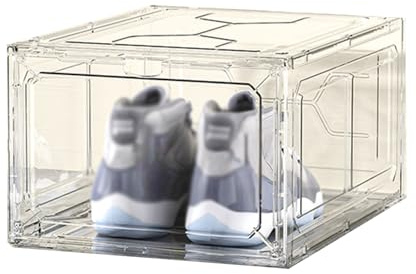 Acryl Vitrine Staubdichte, Transparente Schuhboxen mit Magnetverschluss, 34,8 cm Lang, Mehrfach Stapelbar, aus Acryl, Vitrine für Sammlerstücke, Bücher, Figuren, Handtaschen(White)