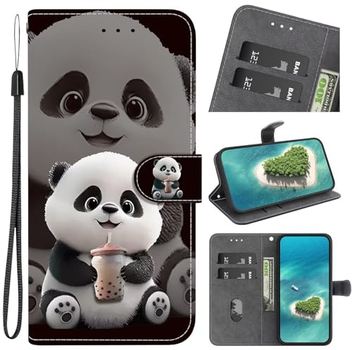 KRjcsfhy Funda para Motorola Moto E13, funda de piel [cuero auténtico premium] [bloqueo RFID] [tarjetero] [imán] TPU resistente a los golpes funda plegable TPU protección para Motorola Moto E13, Panda