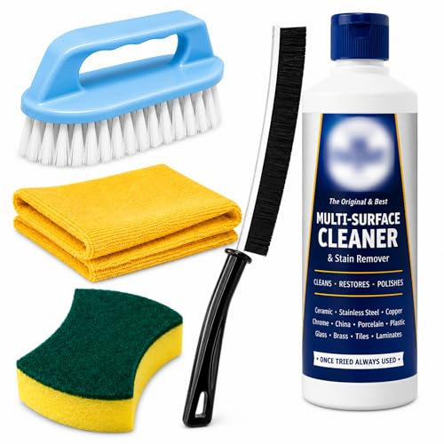 Sink Cleaner Bundle Compatible With Included Bar Keepers Friend Powder, Crevice Cleaning Brush, Cleaning Sponge, Kirkland Microfibre Cloth And Scrubbing Brush With Handle - Stainless Steel Pan Cleaner