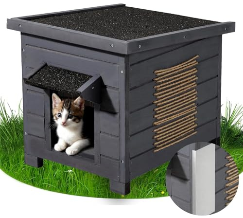 ESLOHNT Katzenhaus aus Holz mit Isolierschicht,Katzenhütte mit Asphaltdach,Wetterfestes Winterfester Katzenschutz mit Schaumstoff-Dämmung für alle Jahreszeiten,für drinnen & draußen