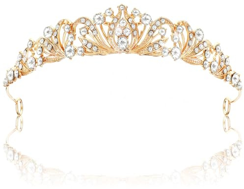 Kristallkrone Tiara Gold Strass Kristall Krone Prinzessin Elegante Krone Tiara Hochzeit für Abschlussball Festzug Frauen Braut Brautkrone Hochzeit Königin Prinzessin Prom Weihnachten