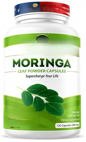 Capsules de Moringa, formulées pour l'énergie, le métabolisme et le soutien immunitaire, 120 capsules, capsules de 500 mg